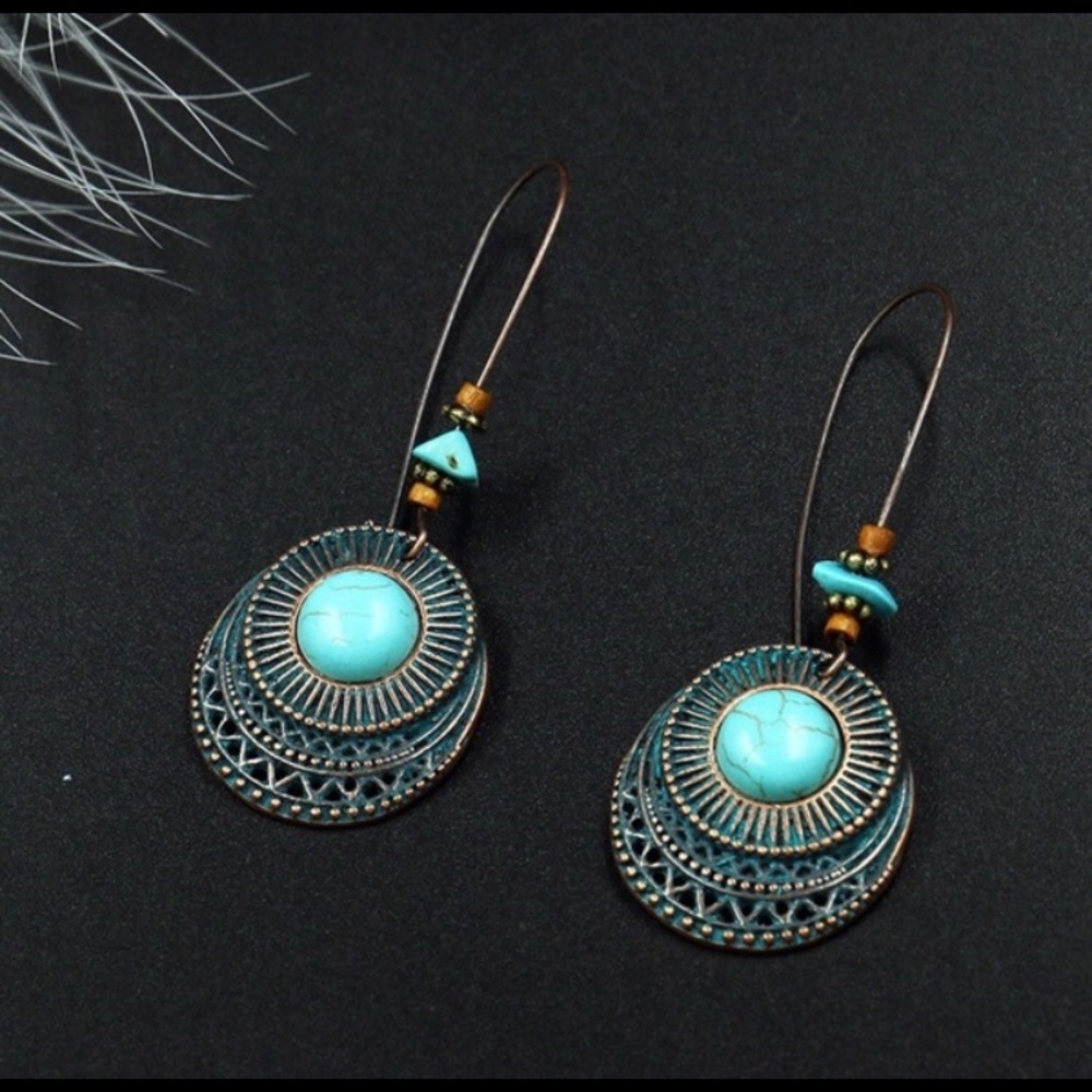 Boho turquoise dangling pierced earrings